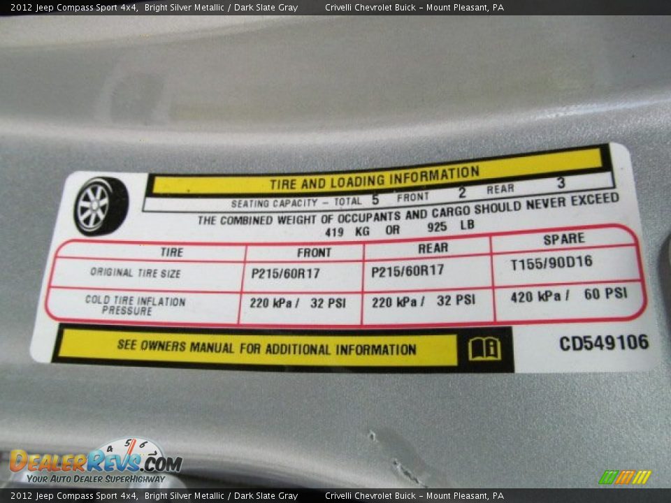 2012 Jeep Compass Sport 4x4 Bright Silver Metallic / Dark Slate Gray Photo #23