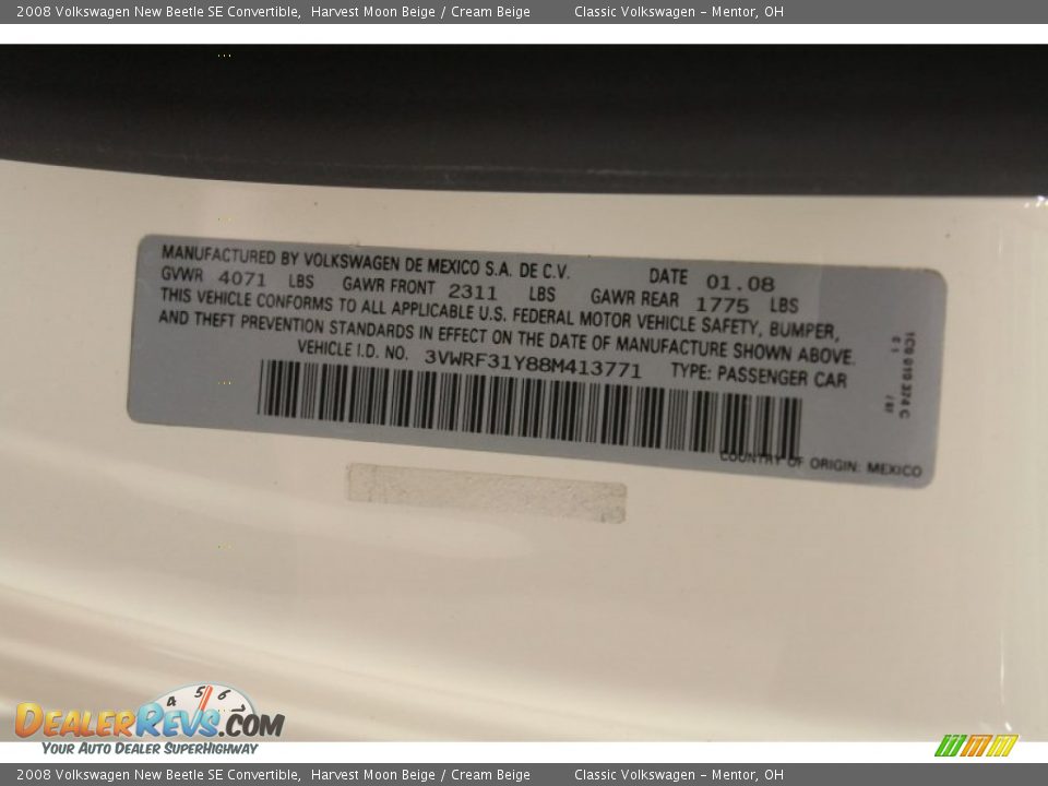 2008 Volkswagen New Beetle SE Convertible Harvest Moon Beige / Cream Beige Photo #27