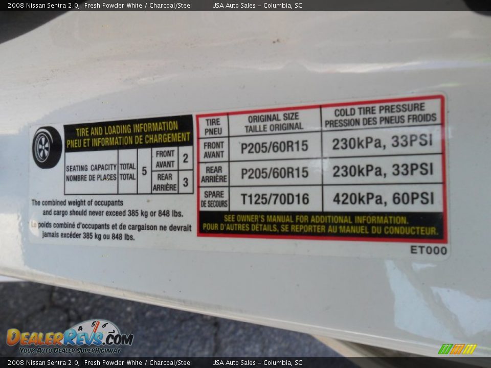 2008 Nissan Sentra 2.0 Fresh Powder White / Charcoal/Steel Photo #15