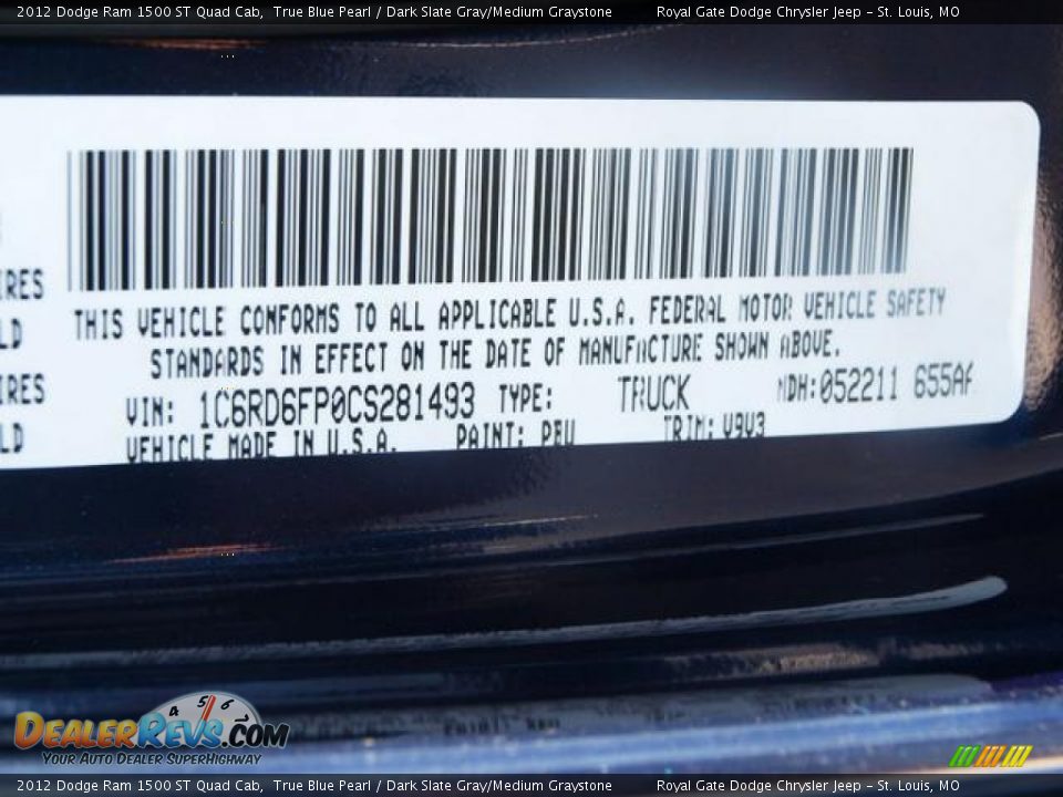 2012 Dodge Ram 1500 ST Quad Cab True Blue Pearl / Dark Slate Gray/Medium Graystone Photo #6