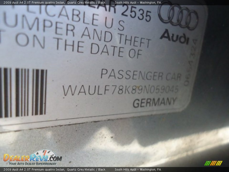 2009 Audi A4 2.0T Premium quattro Sedan Quartz Grey Metallic / Black Photo #17