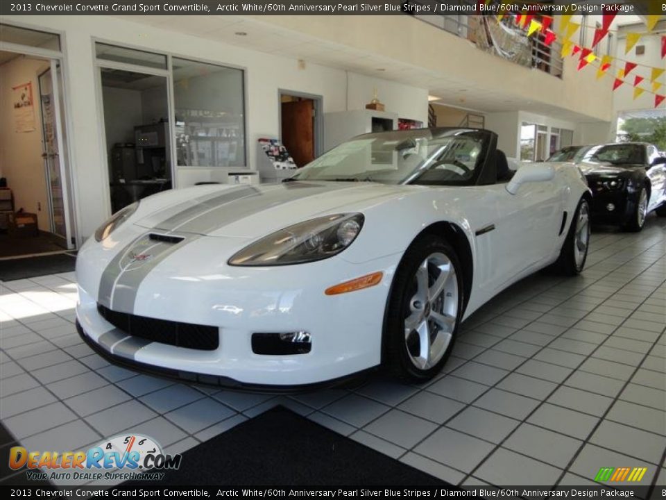 2013 Chevrolet Corvette Grand Sport Convertible Arctic White/60th Anniversary Pearl Silver Blue Stripes / Diamond Blue/60th Anniversary Design Package Photo #2