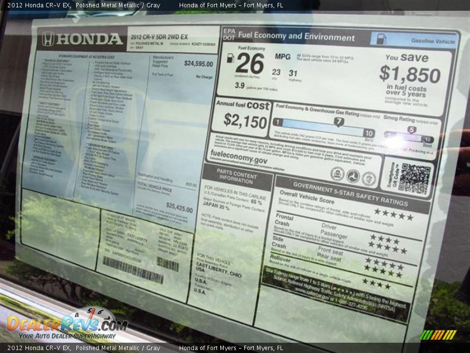 2012 Honda CR-V EX Polished Metal Metallic / Gray Photo #9