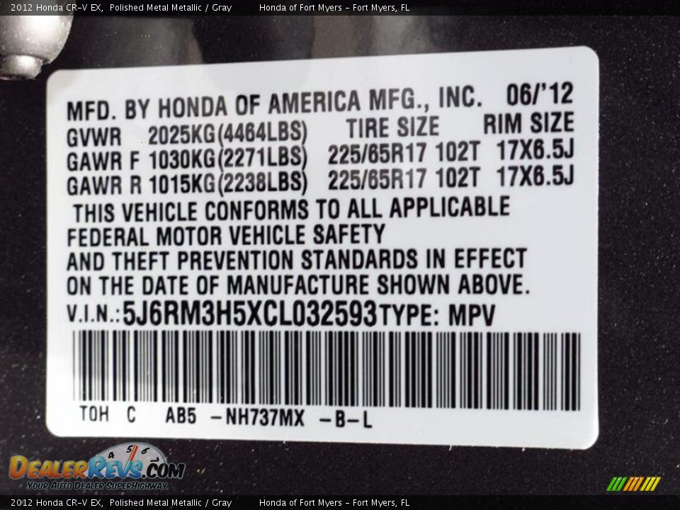 2012 Honda CR-V EX Polished Metal Metallic / Gray Photo #10