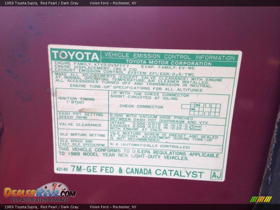 Info Tag of 1989 Toyota Supra  Photo #12