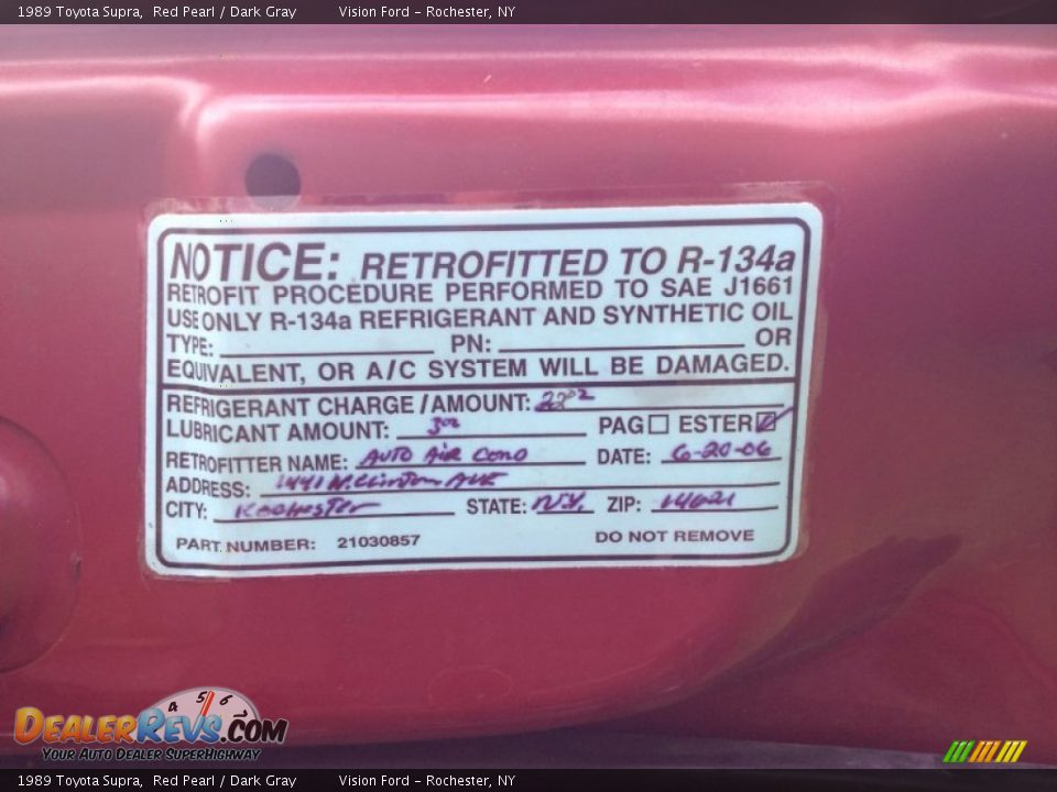 Info Tag of 1989 Toyota Supra  Photo #13