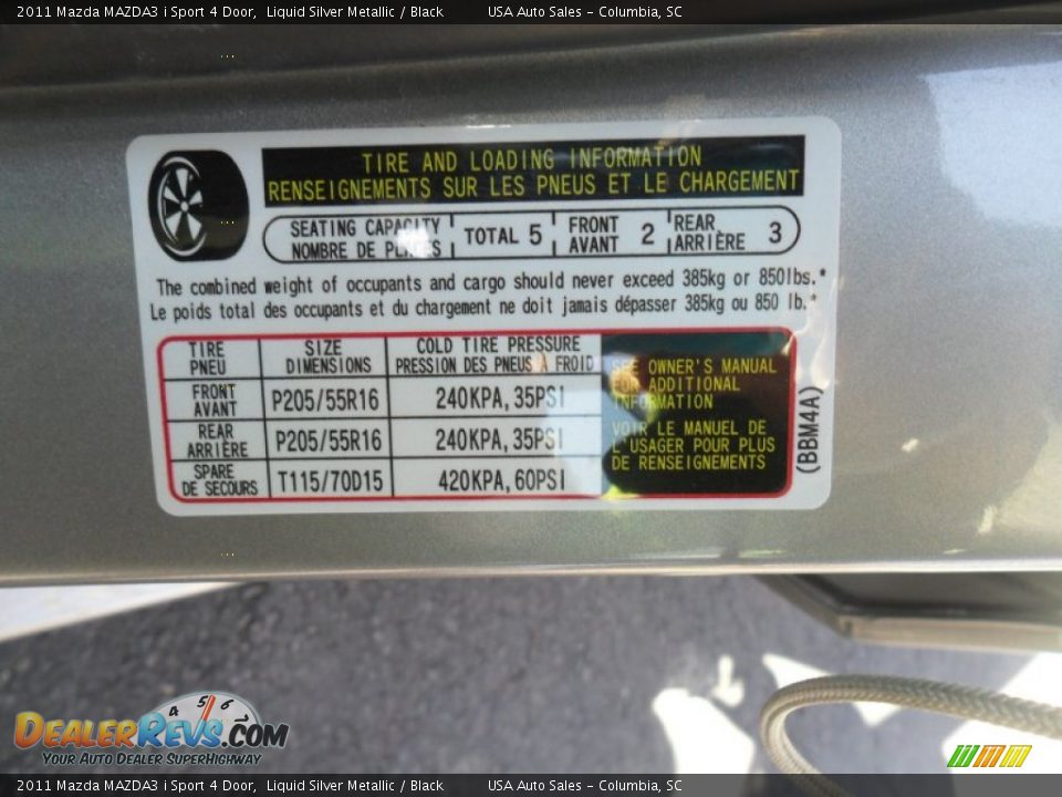 2011 Mazda MAZDA3 i Sport 4 Door Liquid Silver Metallic / Black Photo #15