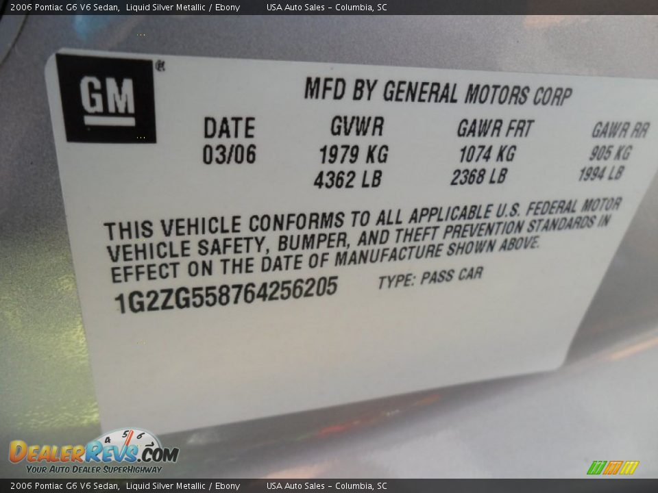2006 Pontiac G6 V6 Sedan Liquid Silver Metallic / Ebony Photo #14