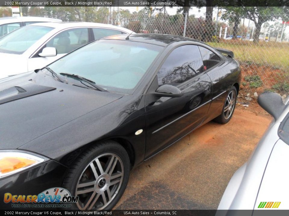 2002 Mercury Cougar V6 Coupe Black / Midnight Black/Red Photo #2