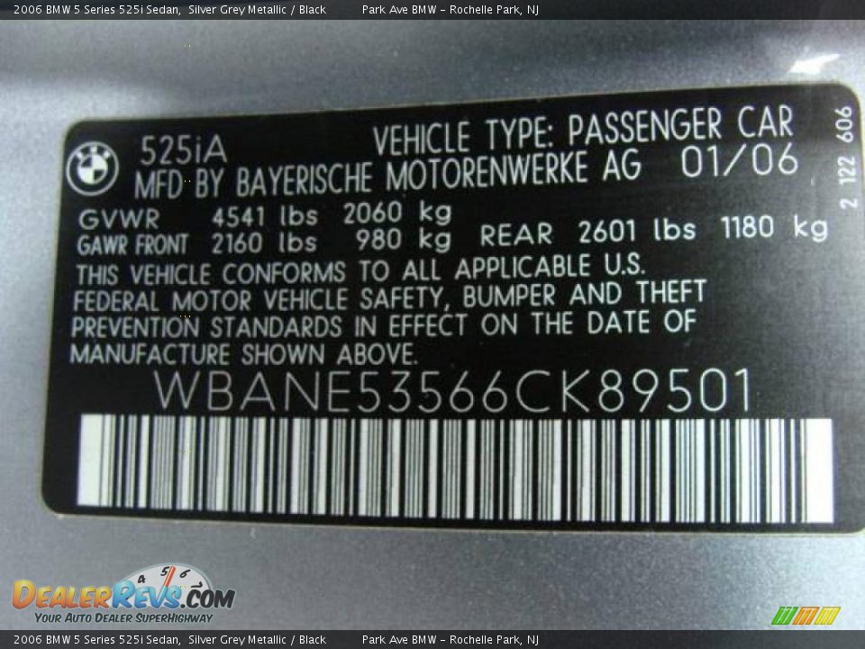 2006 BMW 5 Series 525i Sedan Silver Grey Metallic / Black Photo #26