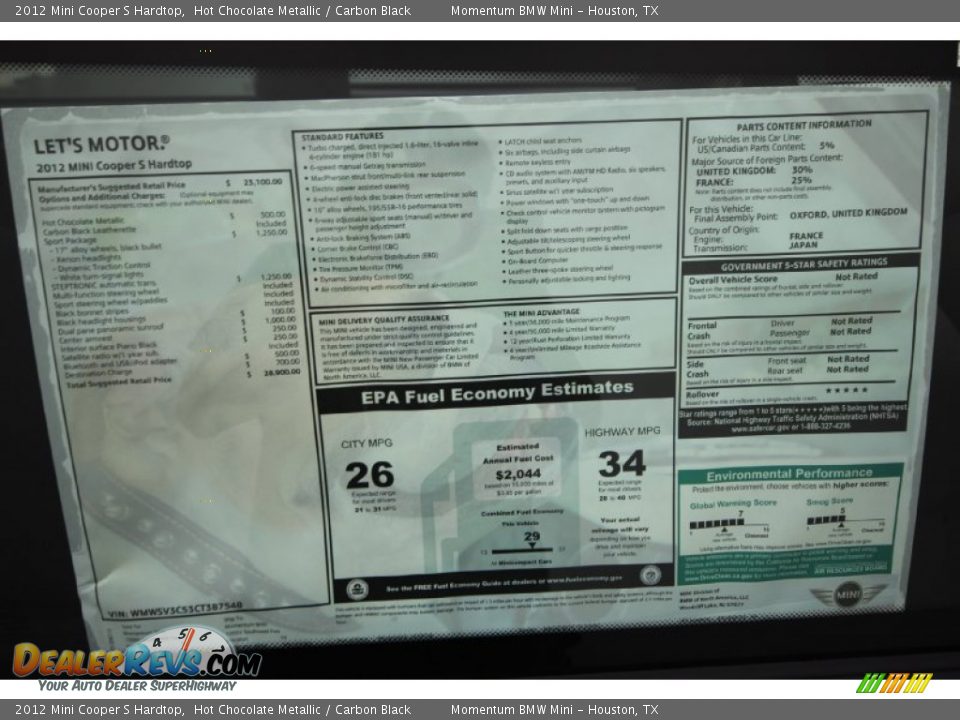 2012 Mini Cooper S Hardtop Hot Chocolate Metallic / Carbon Black Photo #24