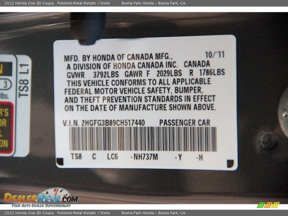2012 Honda Civic EX Coupe Polished Metal Metallic / Stone Photo #30