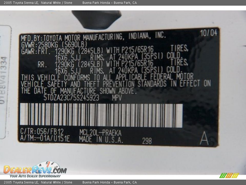 2005 Toyota Sienna LE Natural White / Stone Photo #35