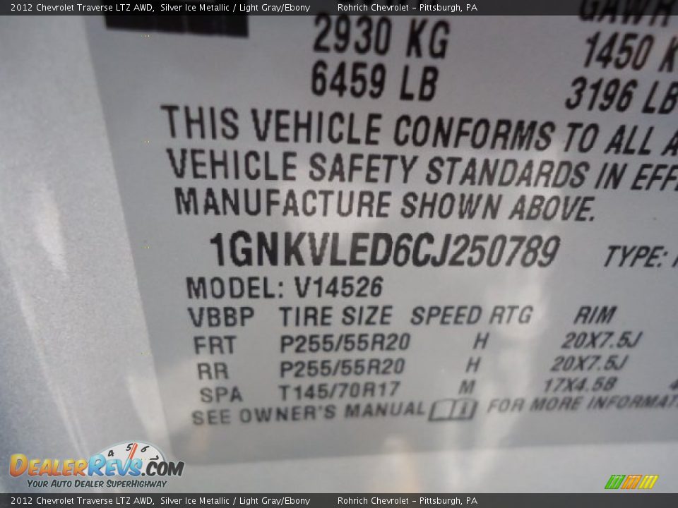 2012 Chevrolet Traverse LTZ AWD Silver Ice Metallic / Light Gray/Ebony Photo #17