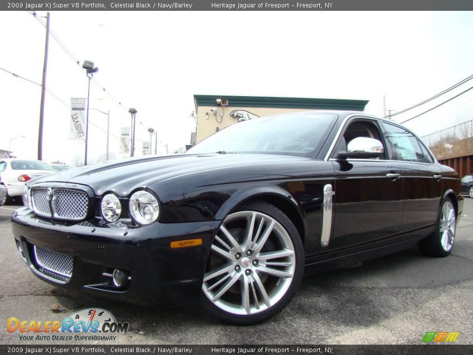 2009 Jaguar XJ Super V8 Portfolio Celestial Black / Navy/Barley Photo #1