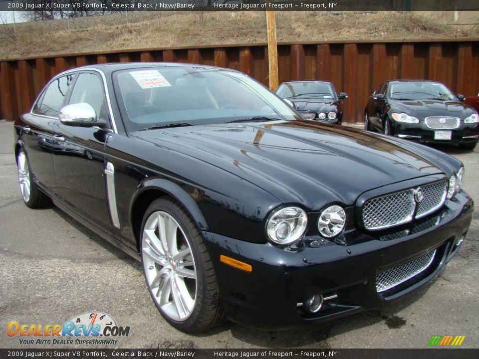 2009 Jaguar XJ Super V8 Portfolio Celestial Black / Navy/Barley Photo #7