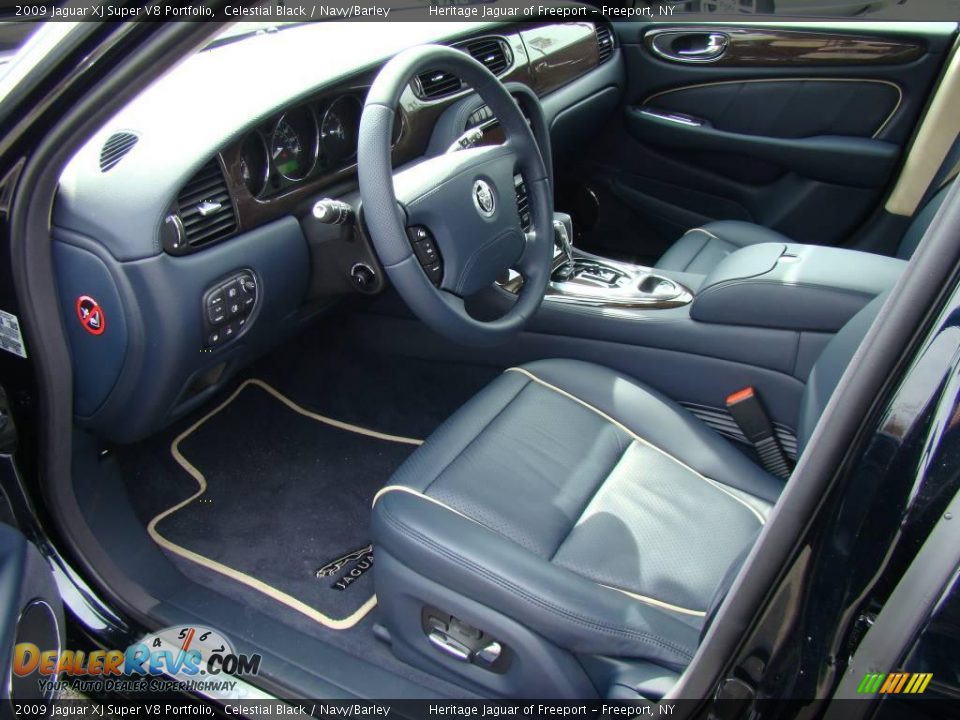 2009 Jaguar XJ Super V8 Portfolio Celestial Black / Navy/Barley Photo #14