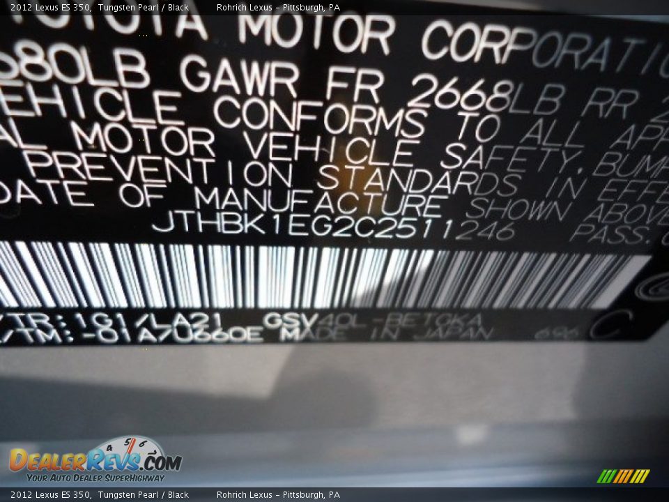 2012 Lexus ES 350 Tungsten Pearl / Black Photo #17