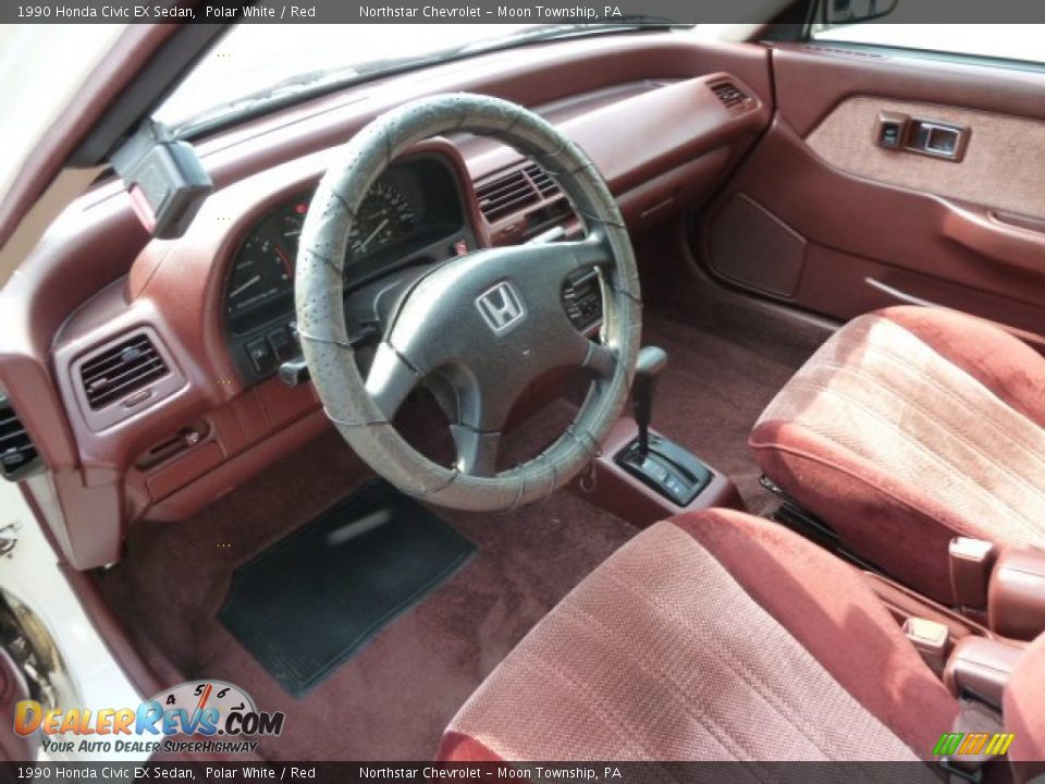 Red Interior - 1990 Honda Civic EX Sedan Photo #12