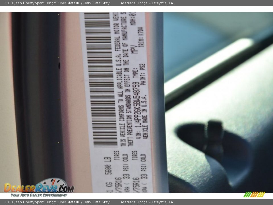 2011 Jeep Liberty Sport Bright Silver Metallic / Dark Slate Gray Photo #17
