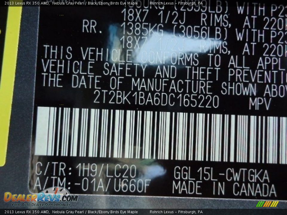 2013 Lexus RX 350 AWD Nebula Gray Pearl / Black/Ebony Birds Eye Maple Photo #16