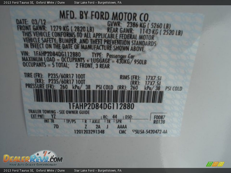 2013 Ford Taurus SE Oxford White / Dune Photo #25