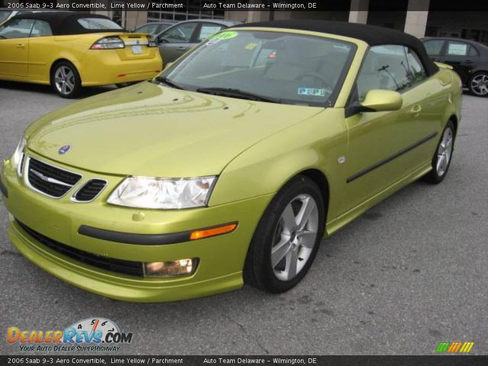 2006 Saab 9-3 Aero Convertible Lime Yellow / Parchment Photo #2