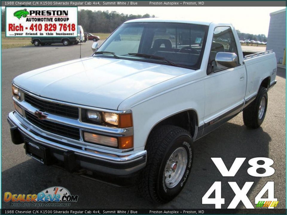 1988 Chevrolet C/K K1500 Silverado Regular Cab 4x4 Summit White / Blue Photo #2