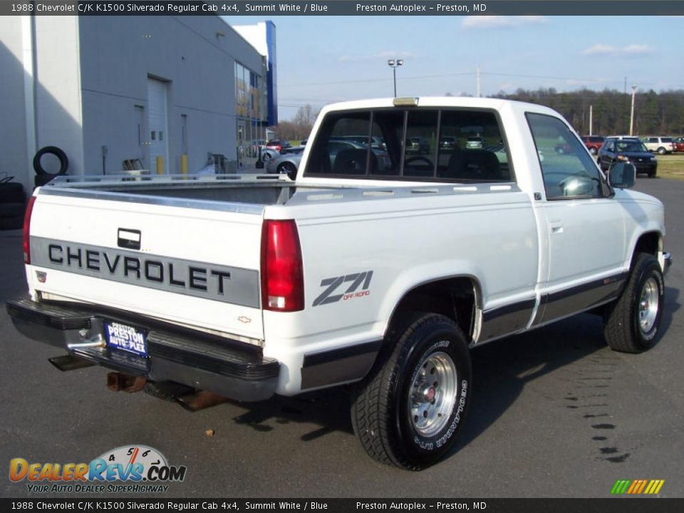 1988 Chevrolet C/K K1500 Silverado Regular Cab 4x4 Summit White / Blue Photo #3