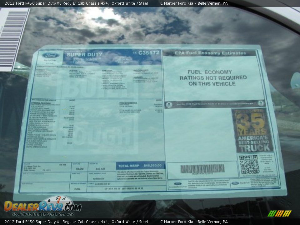 2012 Ford F450 Super Duty XL Regular Cab Chassis 4x4 Window Sticker Photo #7