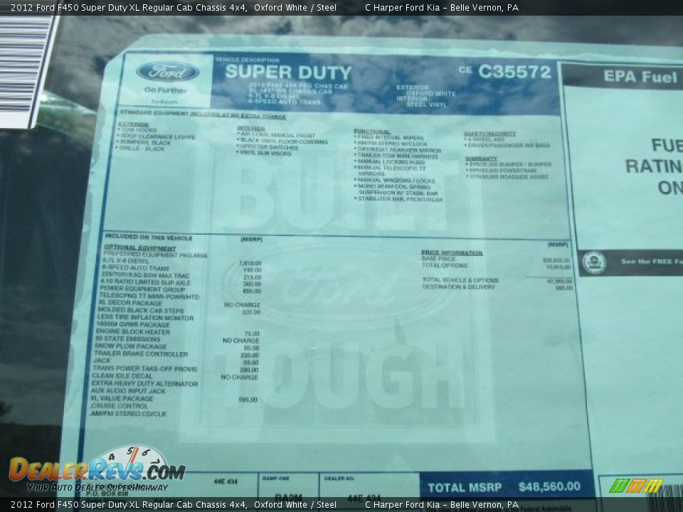 2012 Ford F450 Super Duty XL Regular Cab Chassis 4x4 Window Sticker Photo #8