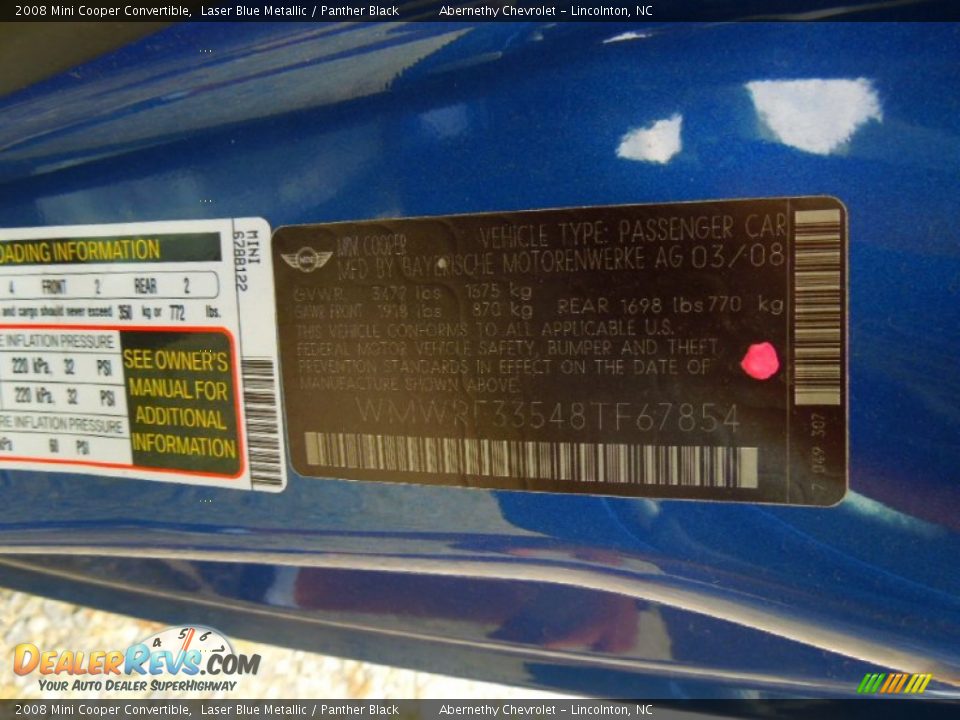 2008 Mini Cooper Convertible Laser Blue Metallic / Panther Black Photo #7