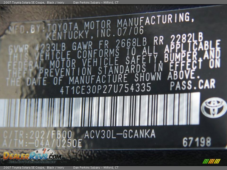 2007 Toyota Solara SE Coupe Black / Ivory Photo #24