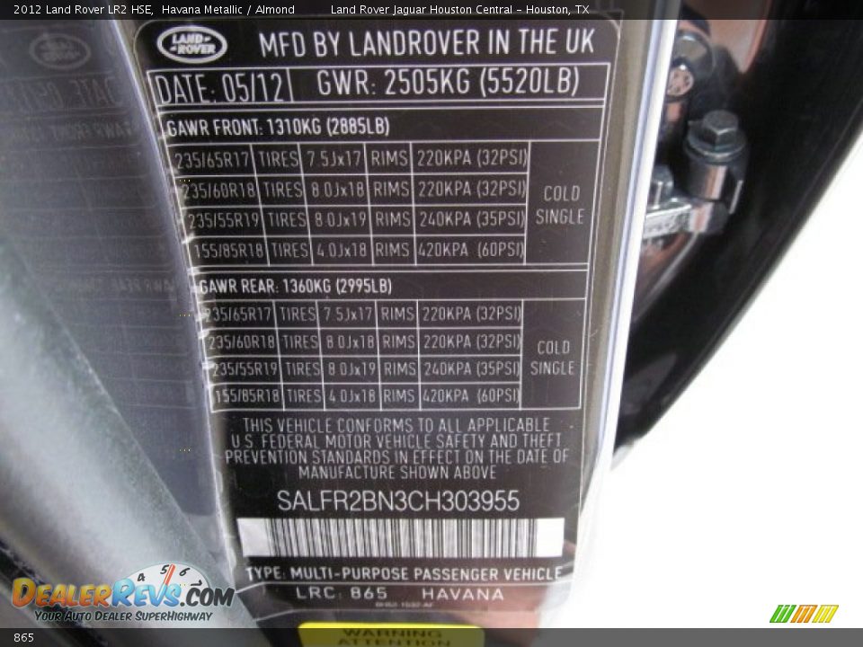 Land Rover Color Code 865 Havana Metallic