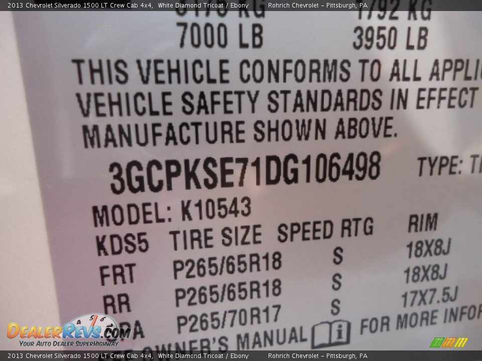 2013 Chevrolet Silverado 1500 LT Crew Cab 4x4 White Diamond Tricoat / Ebony Photo #17