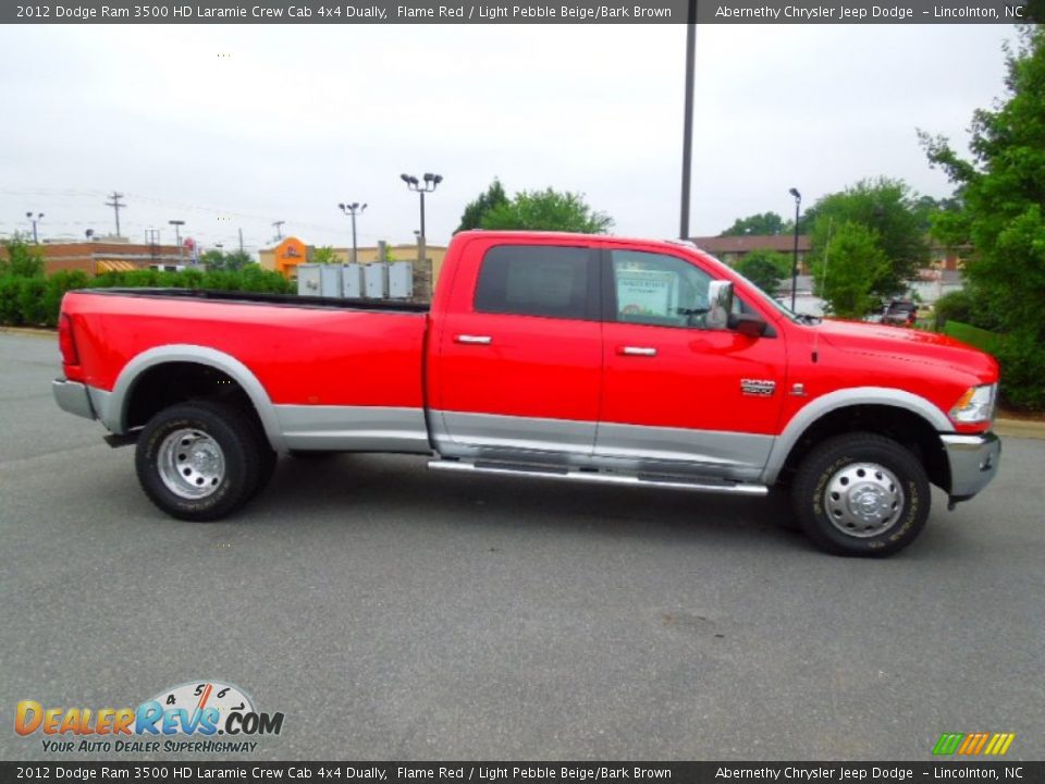 2012 Dodge Ram 3500 HD Laramie Crew Cab 4x4 Dually Flame Red / Light Pebble Beige/Bark Brown Photo #3