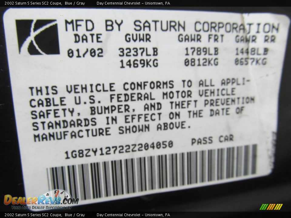 2002 Saturn S Series SC2 Coupe Blue / Gray Photo #14