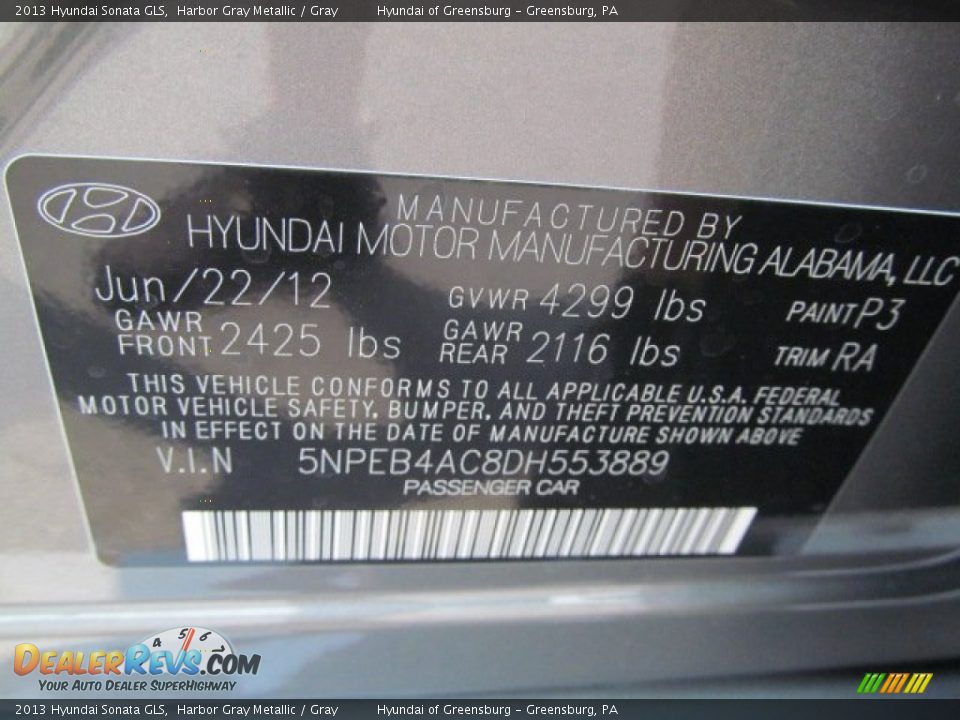 2013 Hyundai Sonata GLS Harbor Gray Metallic / Gray Photo #10