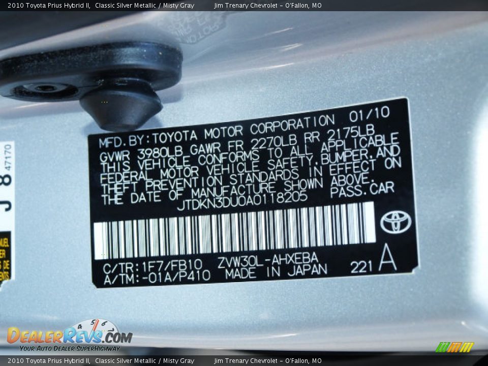 2010 Toyota Prius Hybrid II Classic Silver Metallic / Misty Gray Photo #17