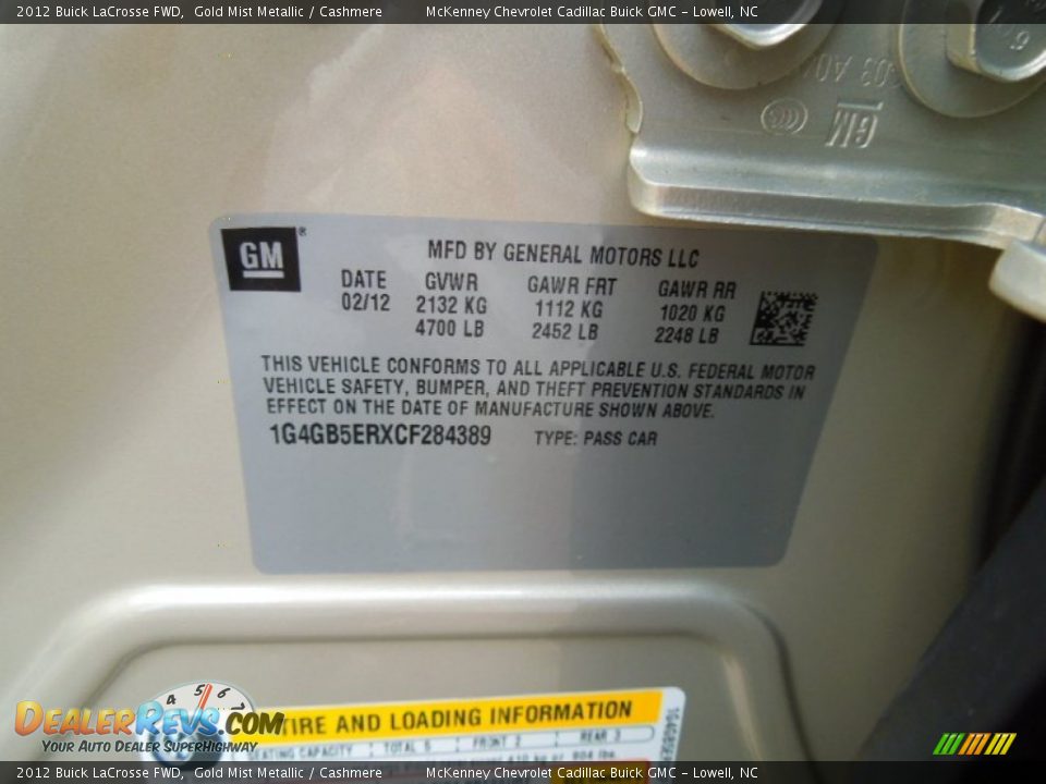 2012 Buick LaCrosse FWD Gold Mist Metallic / Cashmere Photo #7