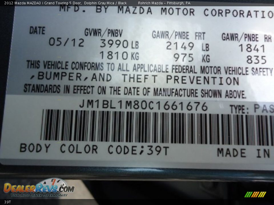 Mazda Color Code 39T Dolphin Gray Mica