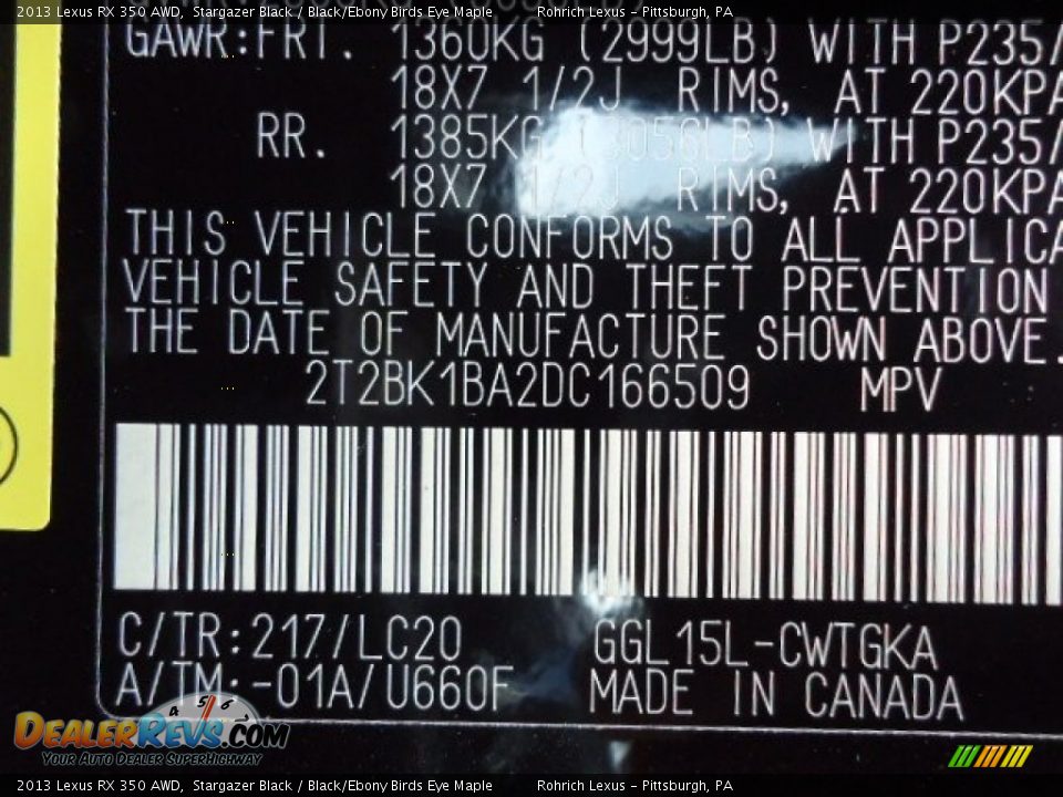 2013 Lexus RX 350 AWD Stargazer Black / Black/Ebony Birds Eye Maple Photo #16