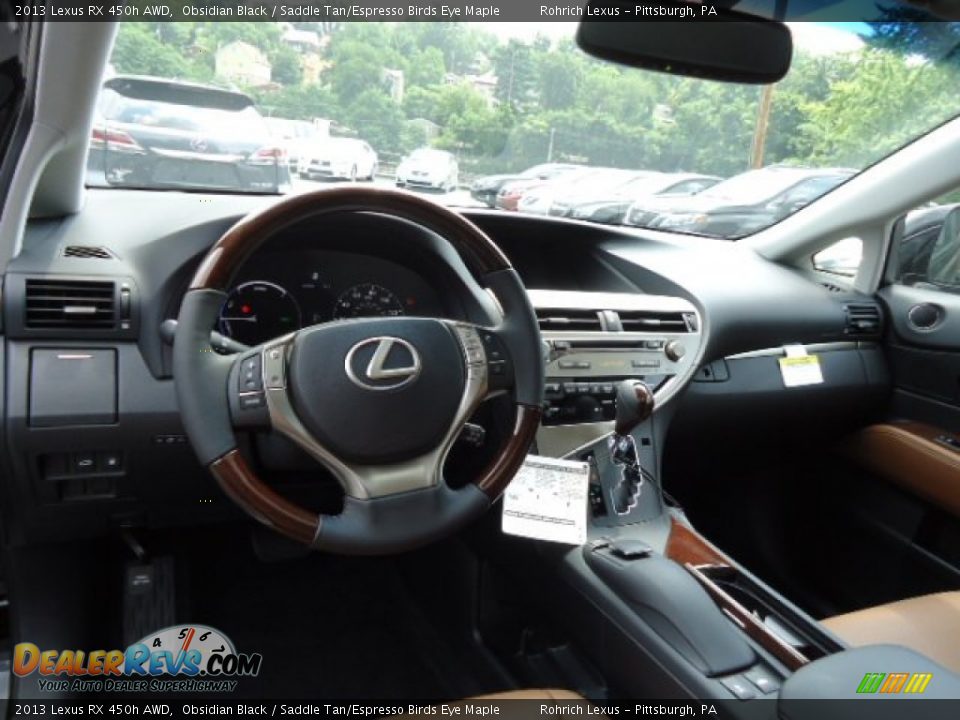 2013 Lexus RX 450h AWD Obsidian Black / Saddle Tan/Espresso Birds Eye Maple Photo #11