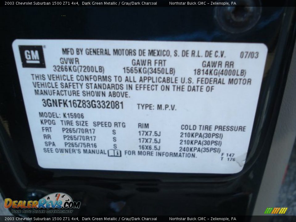 2003 Chevrolet Suburban 1500 Z71 4x4 Dark Green Metallic / Gray/Dark Charcoal Photo #15