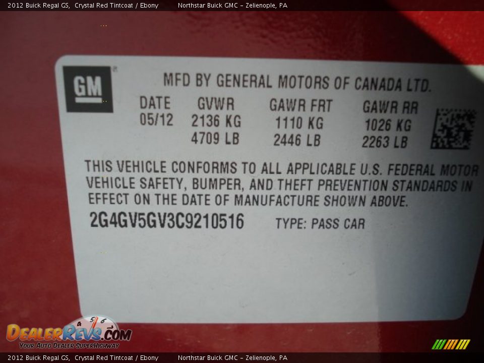 2012 Buick Regal GS Crystal Red Tintcoat / Ebony Photo #20