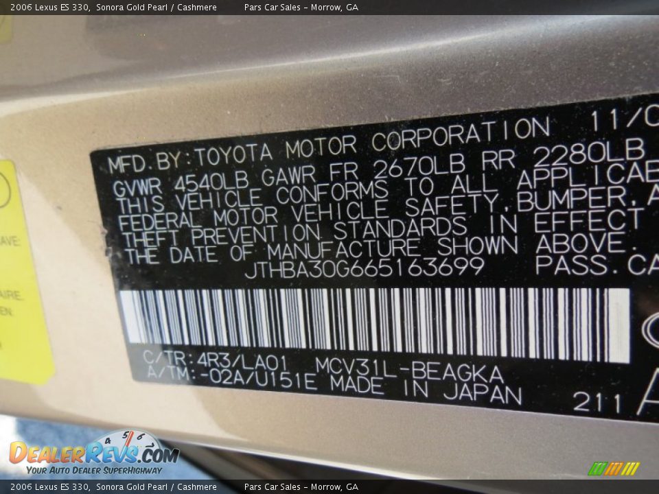 2006 Lexus ES 330 Sonora Gold Pearl / Cashmere Photo #15