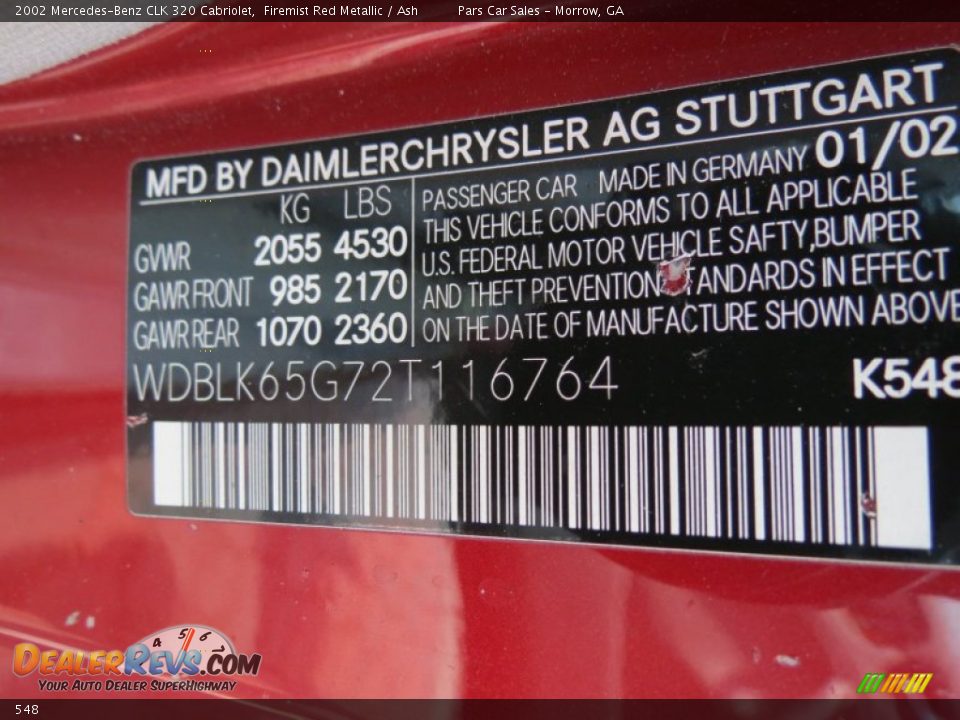 Mercedes-Benz Color Code 548 Firemist Red Metallic
