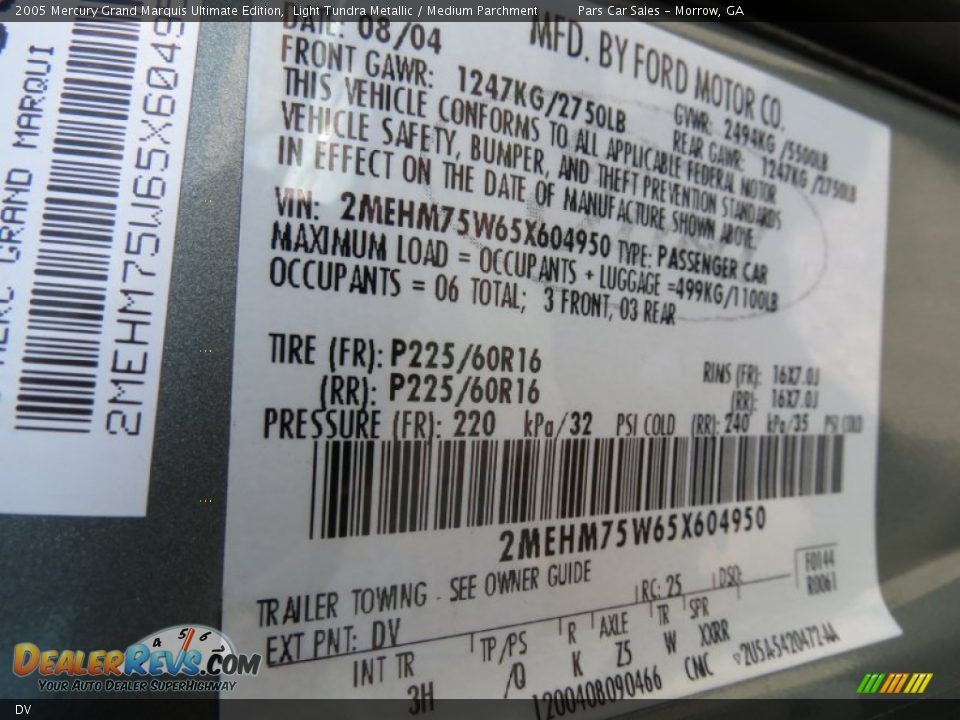 Mercury Color Code DV Light Tundra Metallic