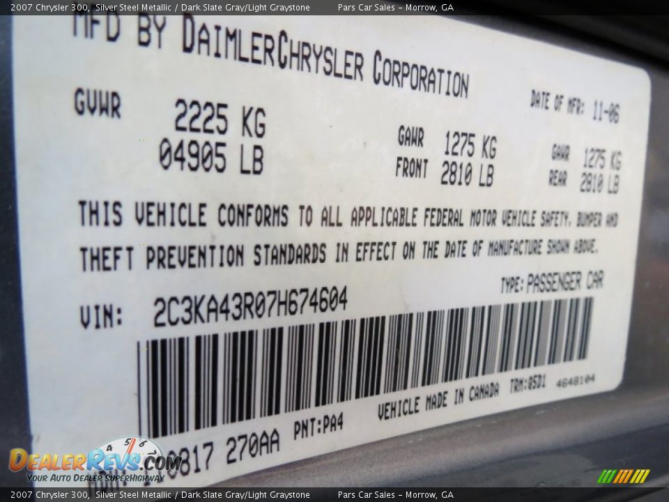 2007 Chrysler 300 Silver Steel Metallic / Dark Slate Gray/Light Graystone Photo #14