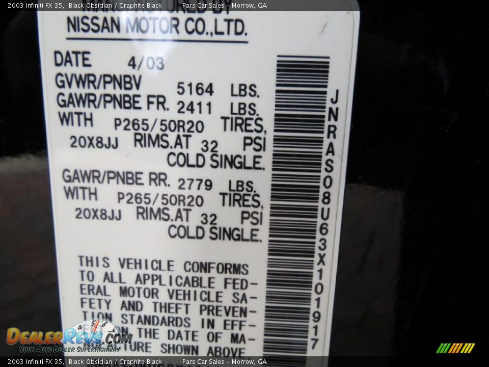 2003 Infiniti FX 35 Black Obsidian / Graphite Black Photo #17